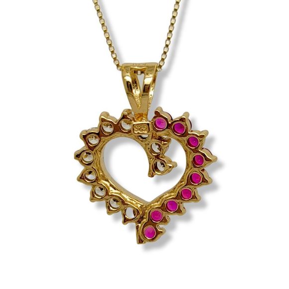 Classic Vintage Simulated Ruby Diamond 1cttw round Gold Plated 925 Pendant 18" - Picture 4 of 5